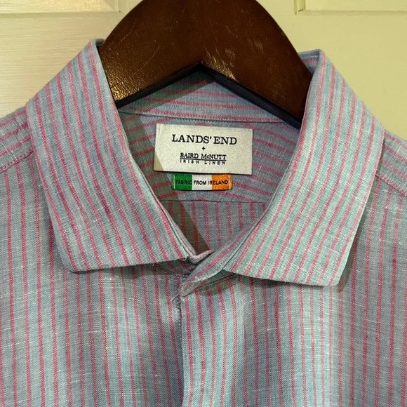 Men’s Lands' End Irish Linen Button Down Shirt — Sz 15-1/2 33, Tailored Fit - Picture 2 of 3
